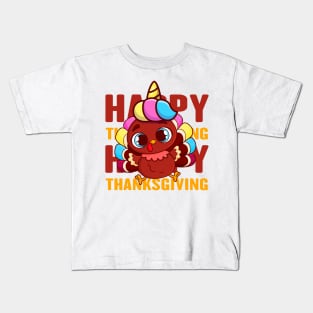 Cute Turkicorn Unicorn Thanksgiving For Girls Turkey Day Kids T-Shirt